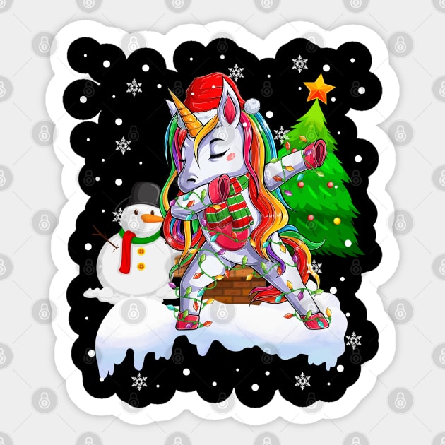 Christmas Lights Dabbing Unicorn Funny Dab Dance Unicorn Xmas Girls Women Sticker by springins